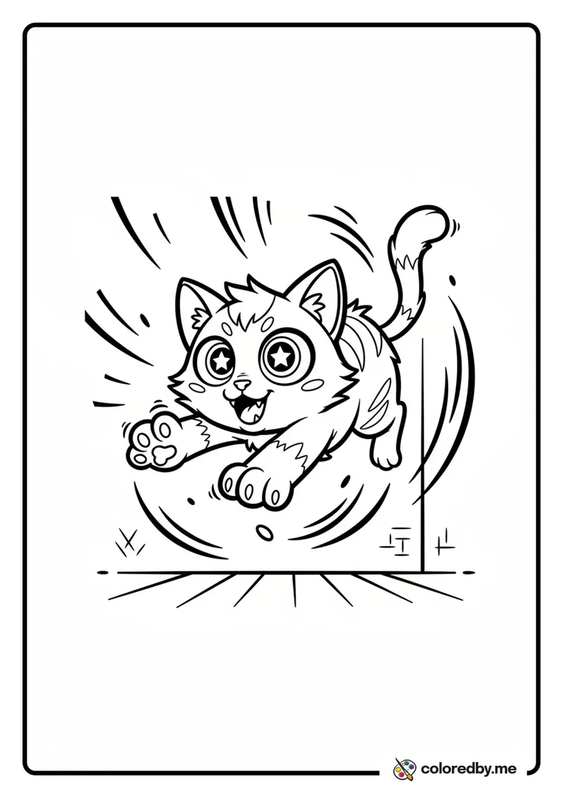 Anime-Style Cat's Playful Pounce coloring page