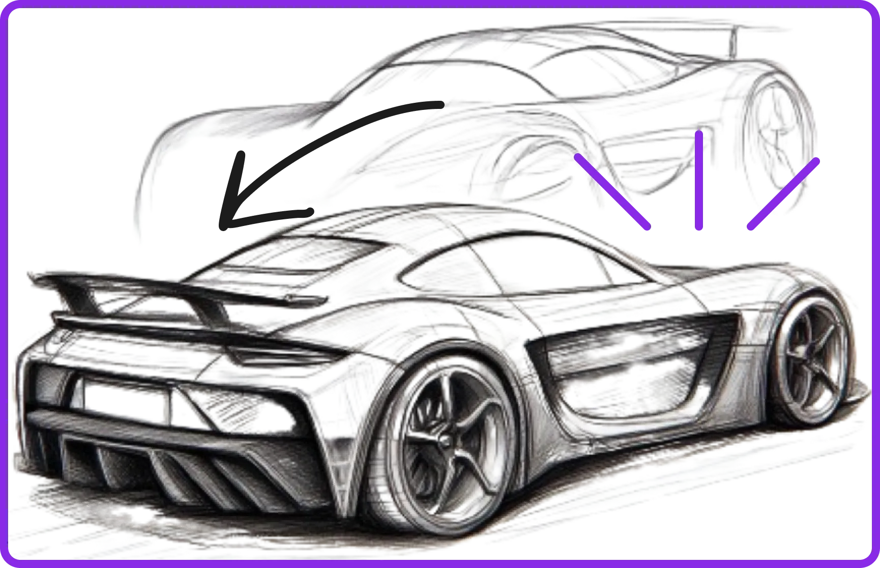 Car sketch converted into a printable coloring page