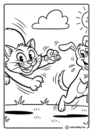 Cat and Dog Playtime coloring page