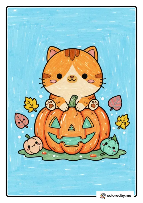 Cat and Pumpkin colored with Gel Pens