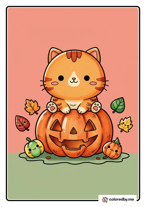 Cat and Pumpkin colored with Markers