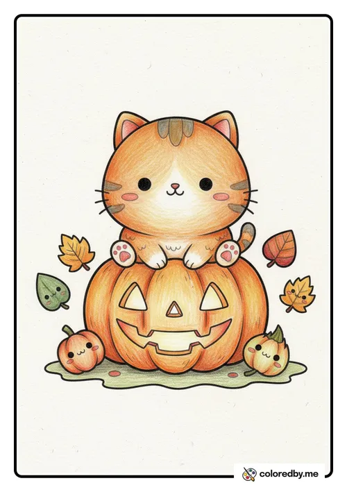 Cat and Pumpkin colored with Colored Pencils