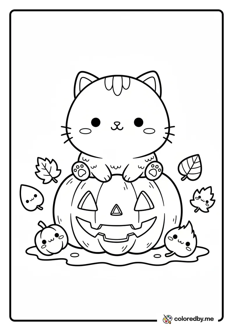 Cat and Pumpkin coloring page