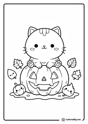 Cat and Pumpkin coloring page