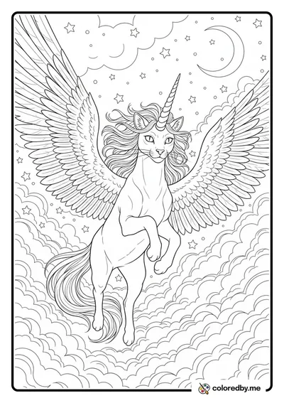 Caticorn Soaring Through Clouds