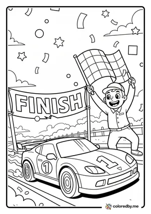 Race Car Crossing the Finish Line coloring page