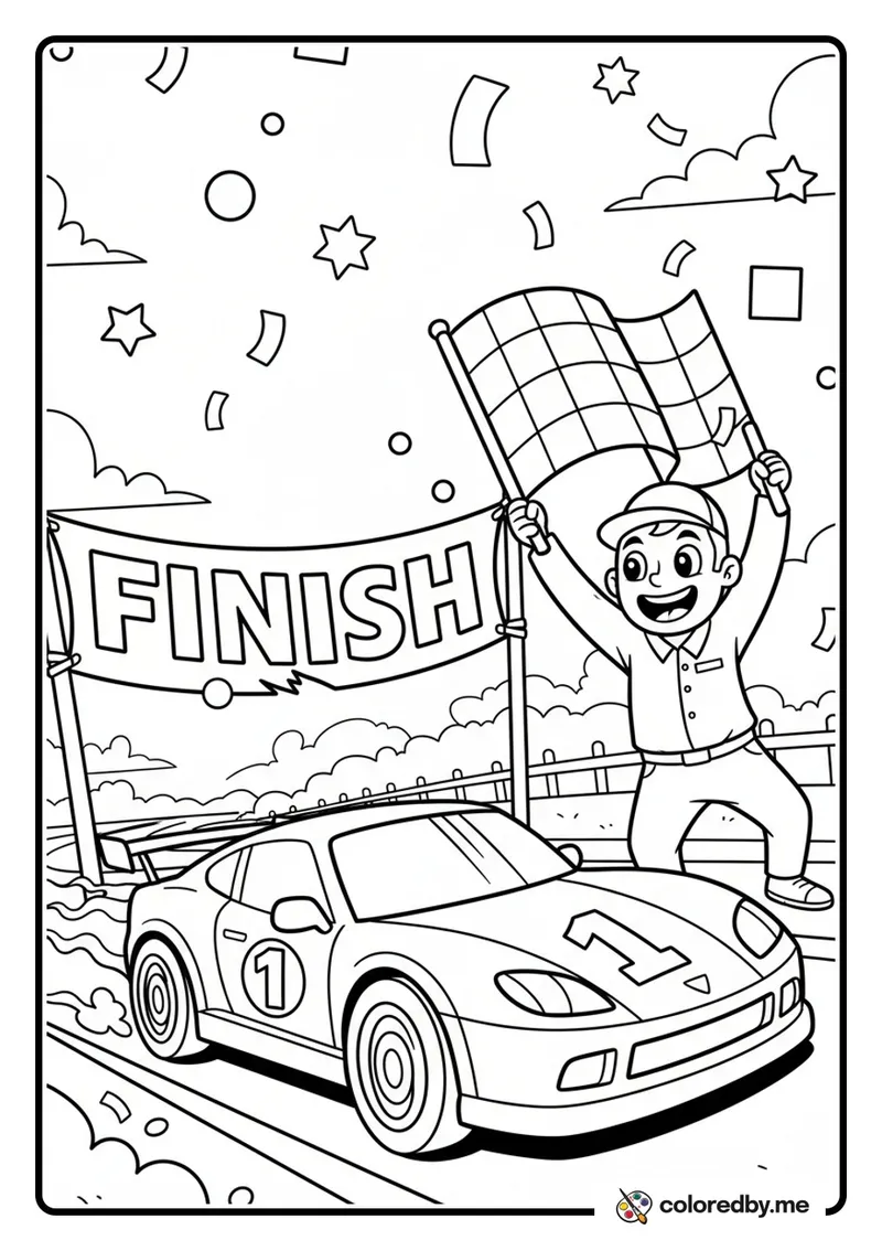 Race Car Crossing the Finish Line coloring page