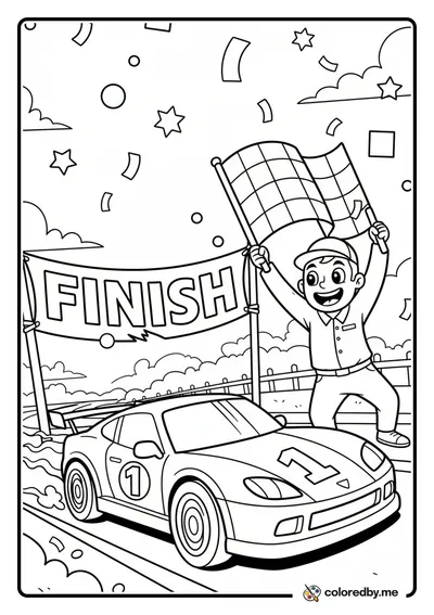 Race Car Crossing the Finish Line