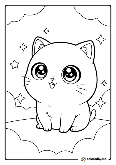 Chibi Anime Cat with Big Sparkly Eyes