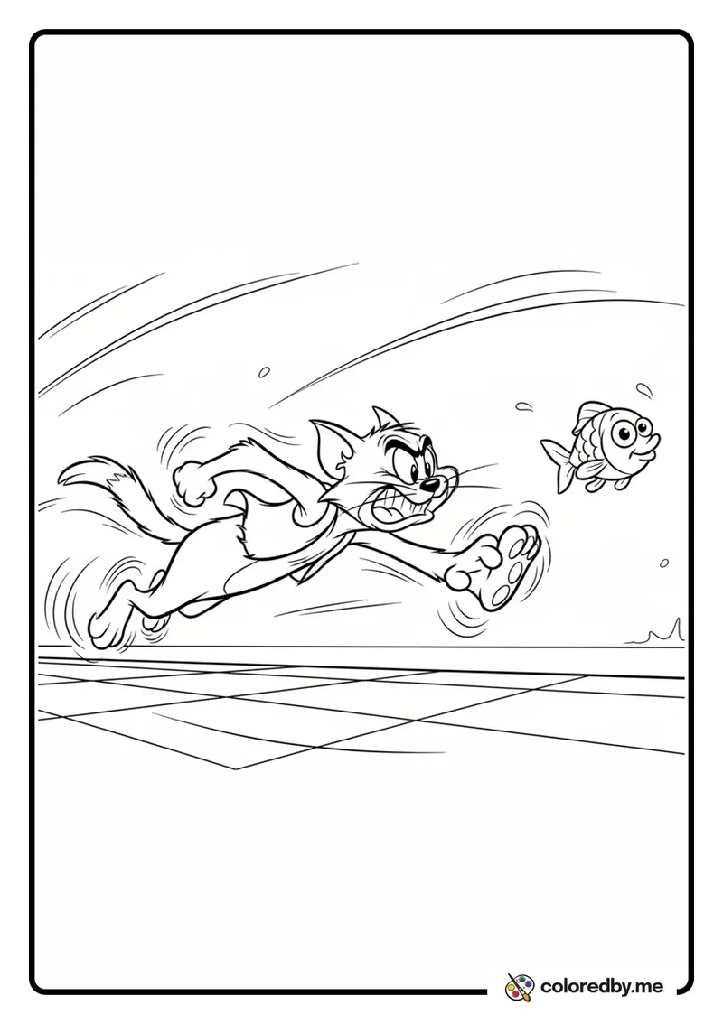 Classic Cartoon Cat Chase coloring page