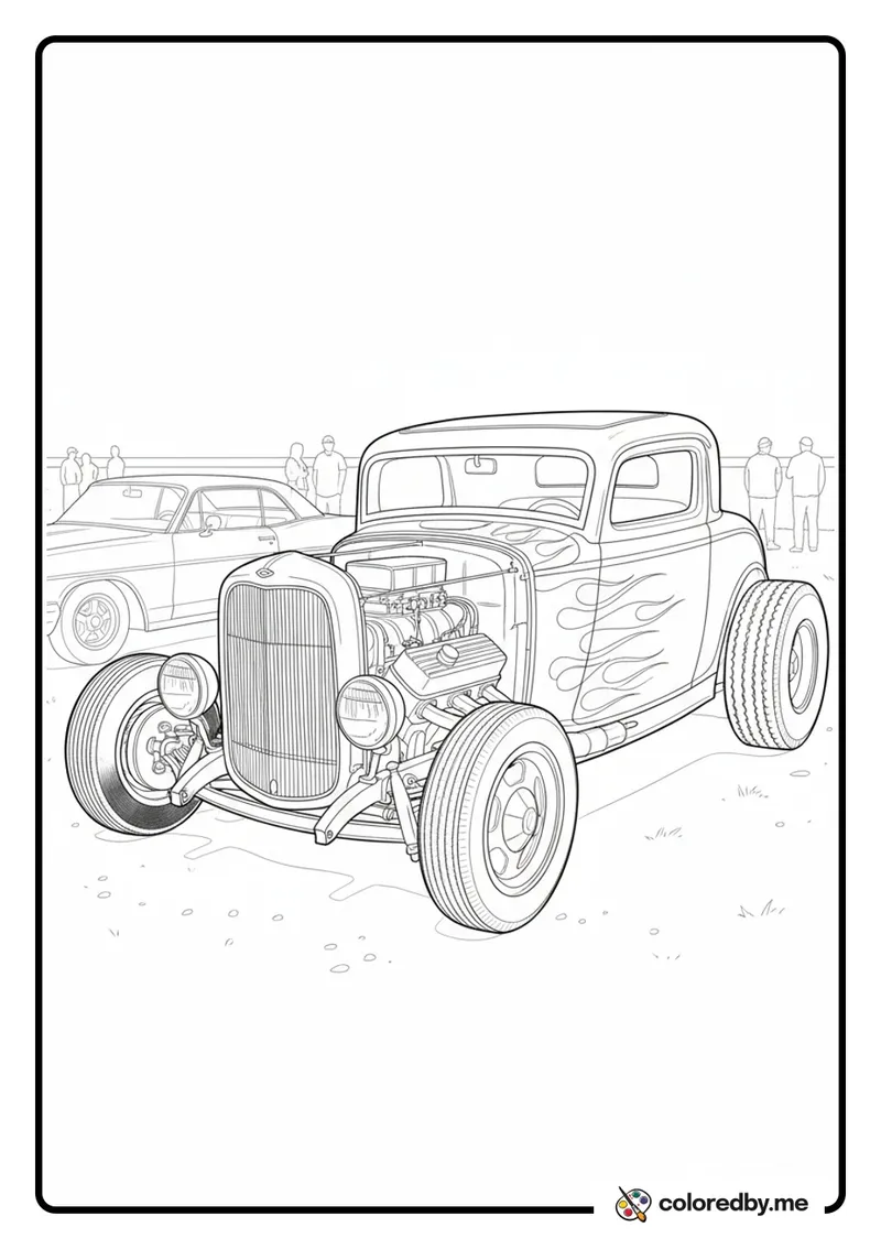 Classic Hot Rod with Flames coloring page
