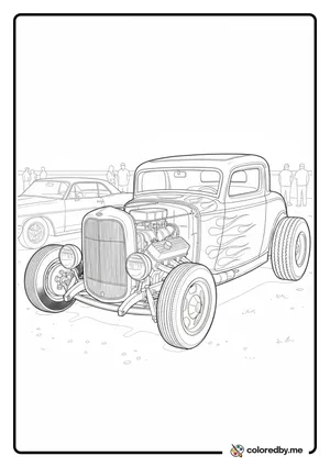 Classic Hot Rod with Flames coloring page