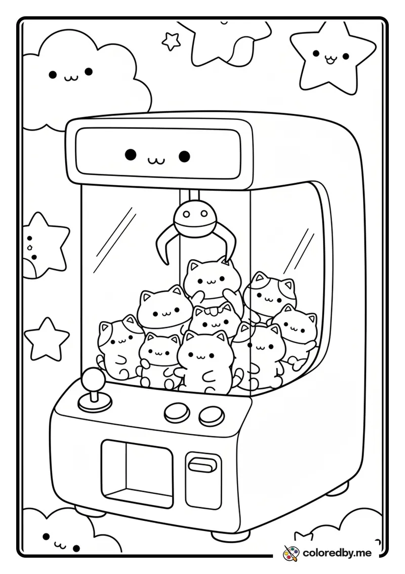 Claw Machine Full of Cat Plushies coloring page