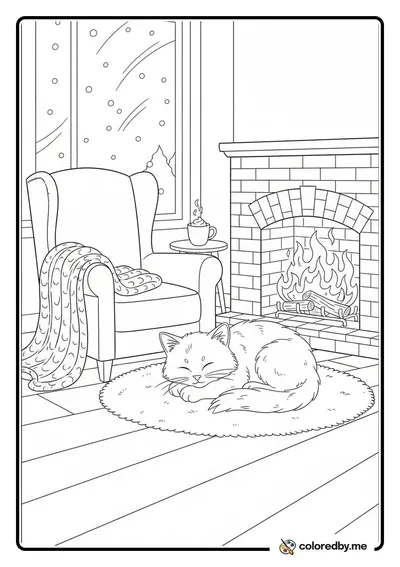Cozy Christmas Kitty by the Fireplace