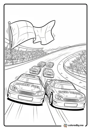 Daytona 500 Race Start with Pack of Cars coloring page