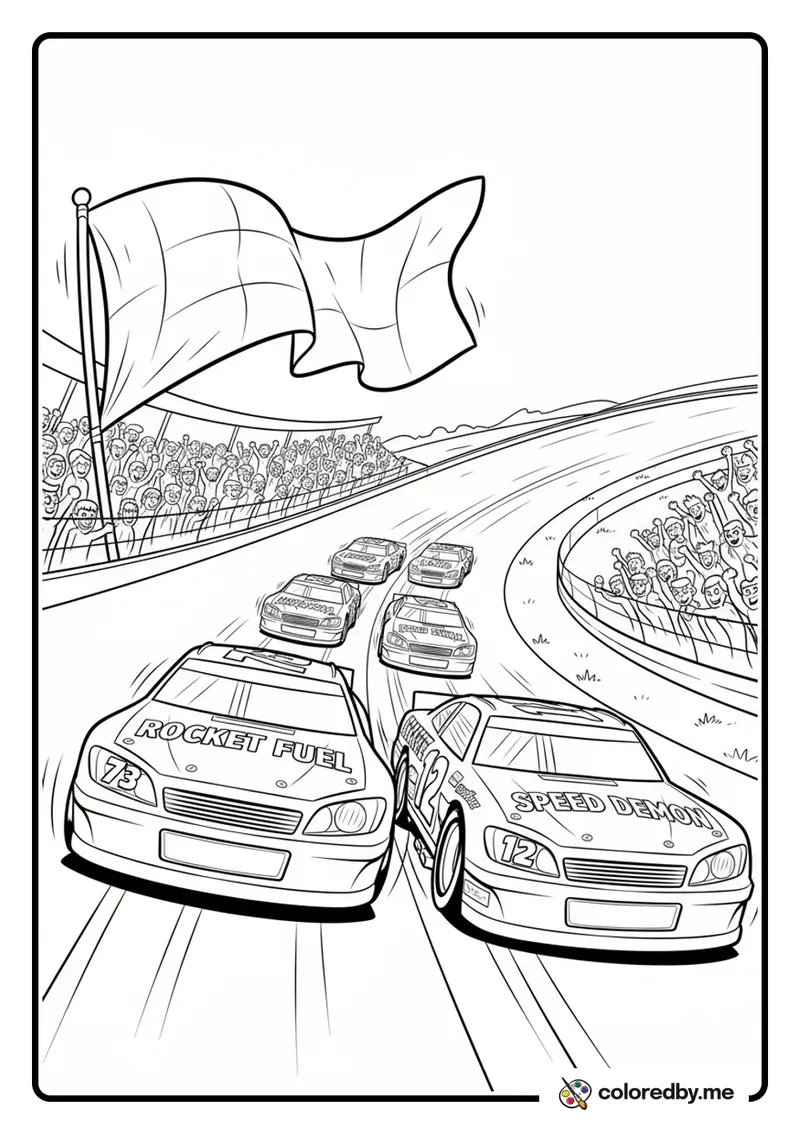 Daytona 500 Race Start with Pack of Cars coloring page