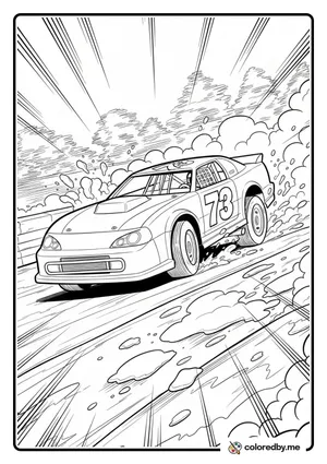 Dirt Track Late Model in a Mud Cloud coloring page