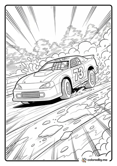 Dirt Track Late Model in a Mud Cloud