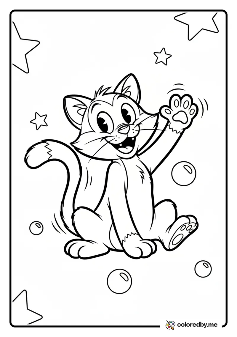 Disney-Style Cat's Playful Pose coloring page