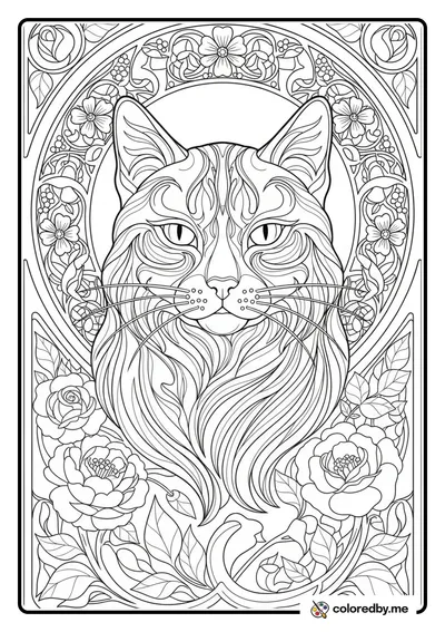 Cat Portrait in a Floral Wreath