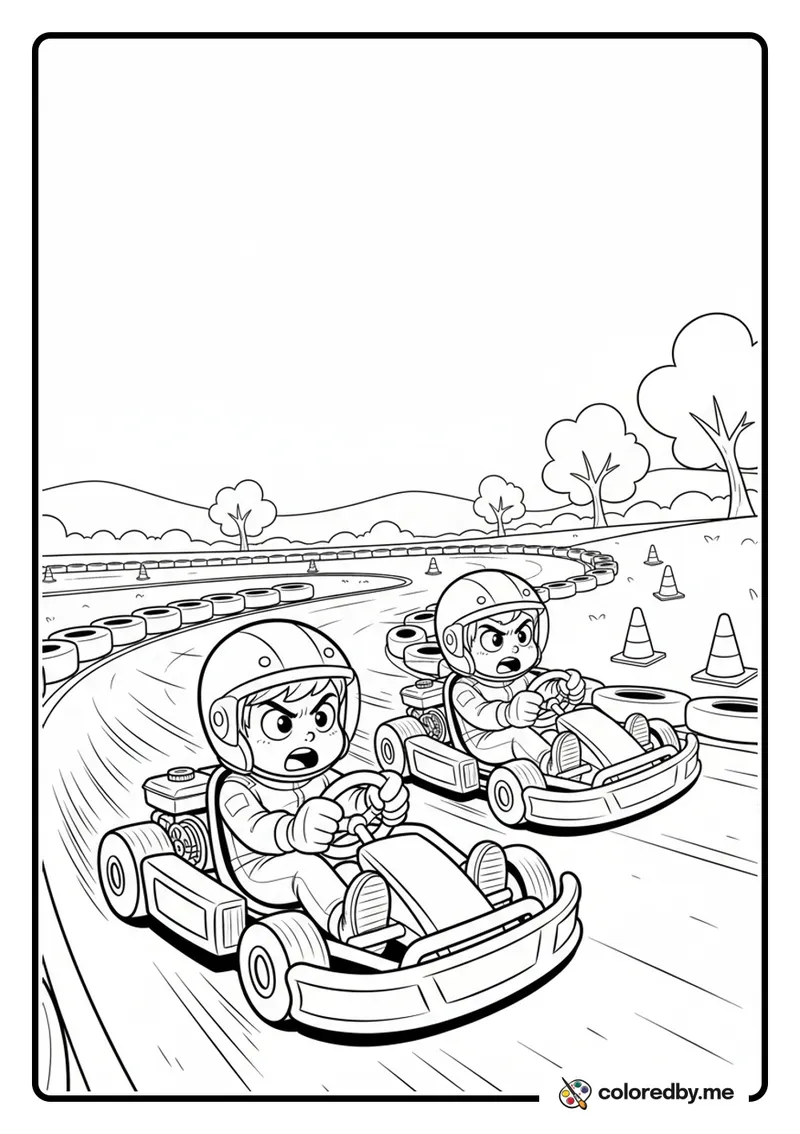 Go Kart Racing on a Winding Track coloring page