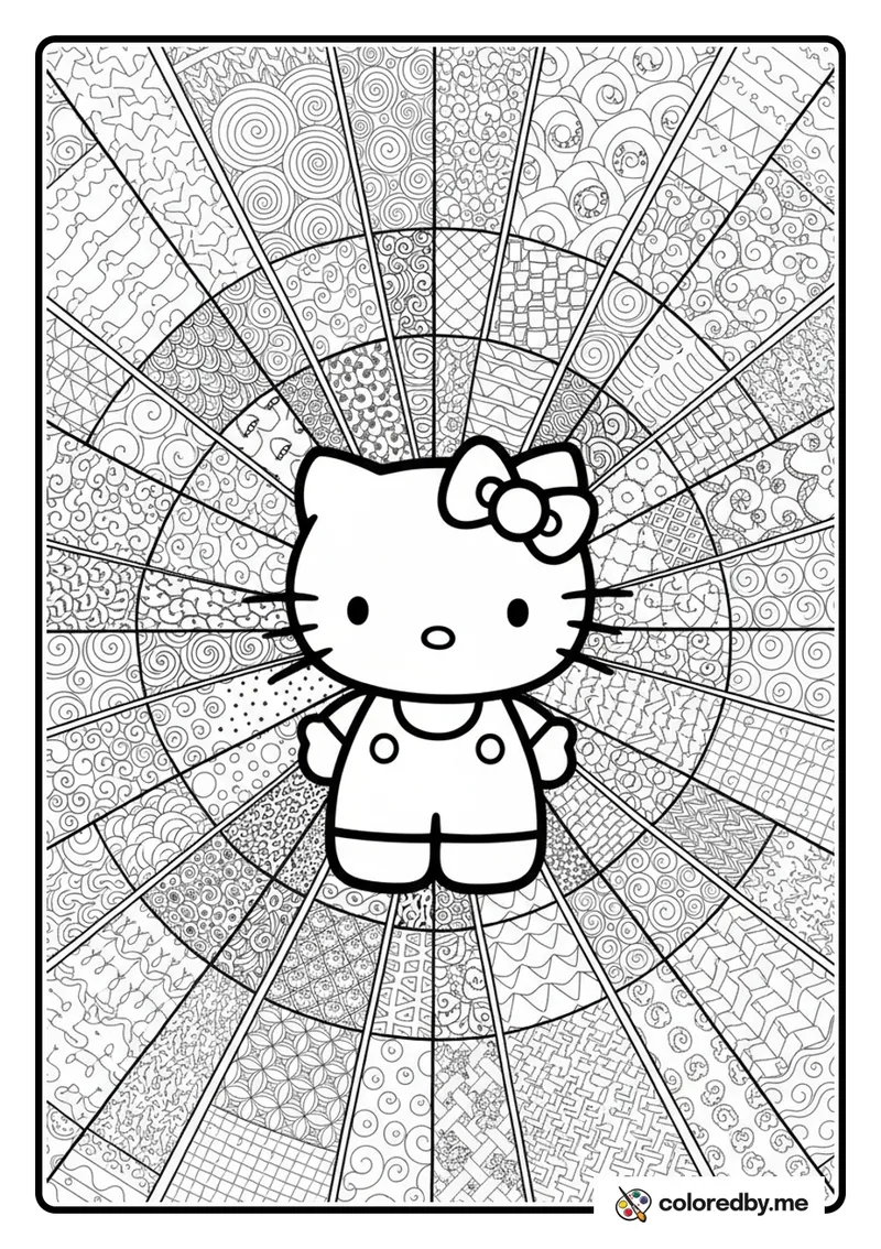 Hello Kitty with Zentangle Frame coloring page