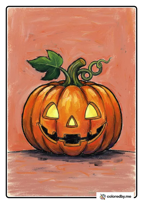 Jack o Lantern colored with Oil Pastels