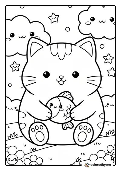Kawaii Kitten with a Tiny Fish