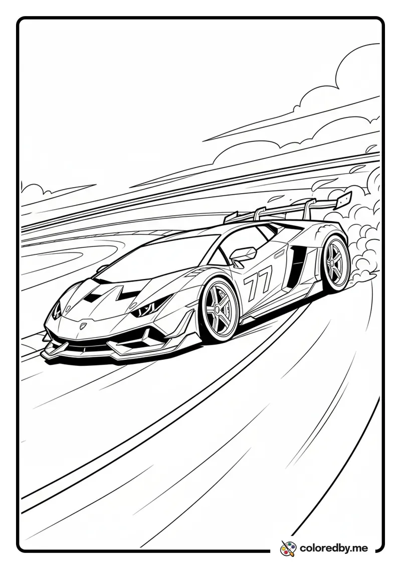 Lamborghini Supercar on a Race Track coloring page