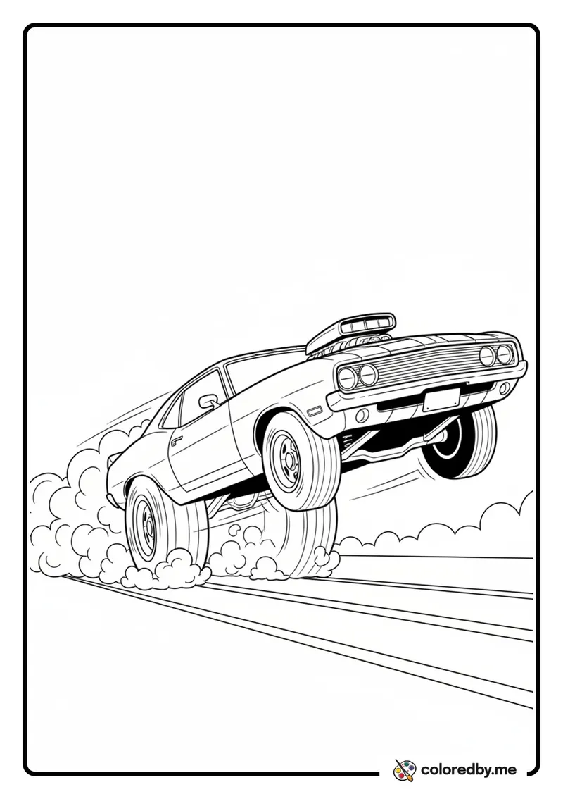 Muscle Car Doing a Burnout coloring page