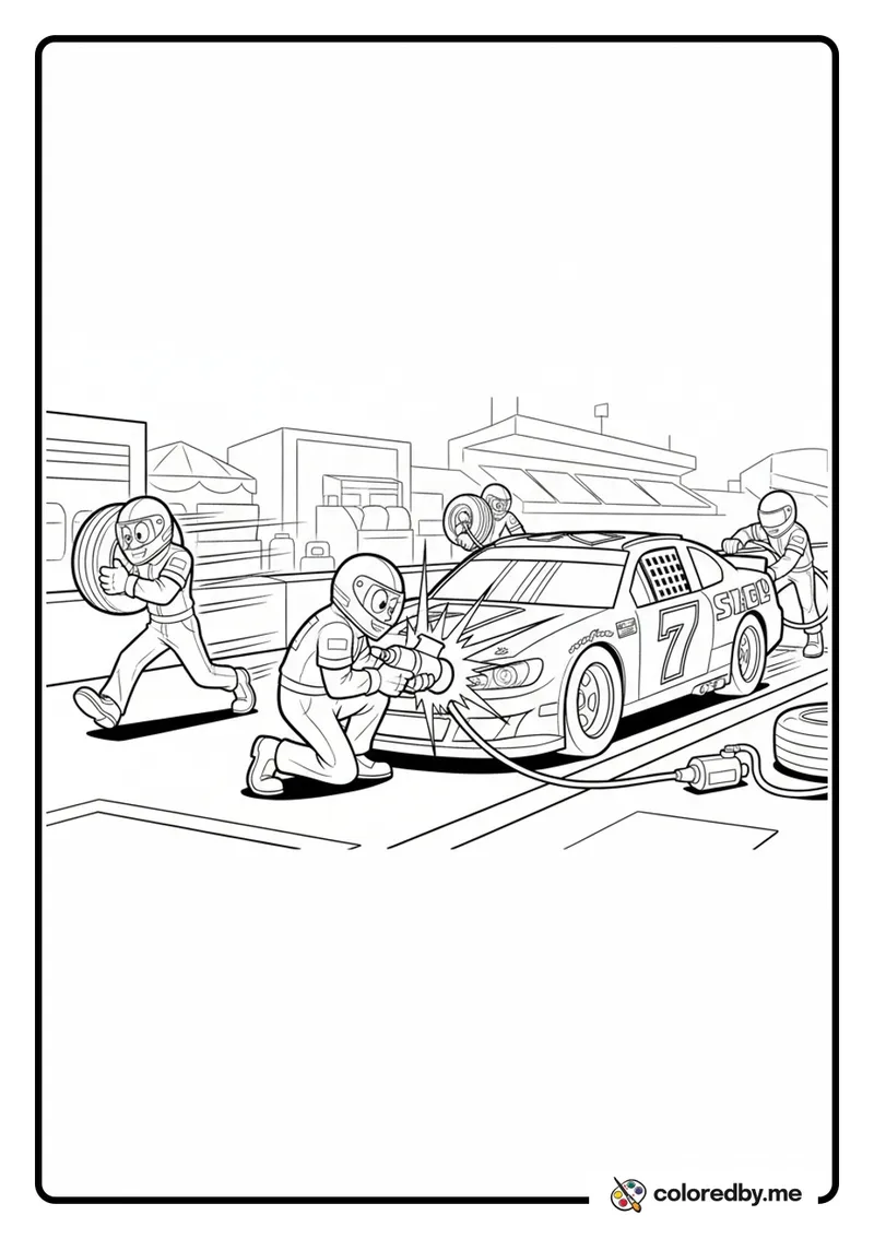 NASCAR Pit Stop Action coloring page