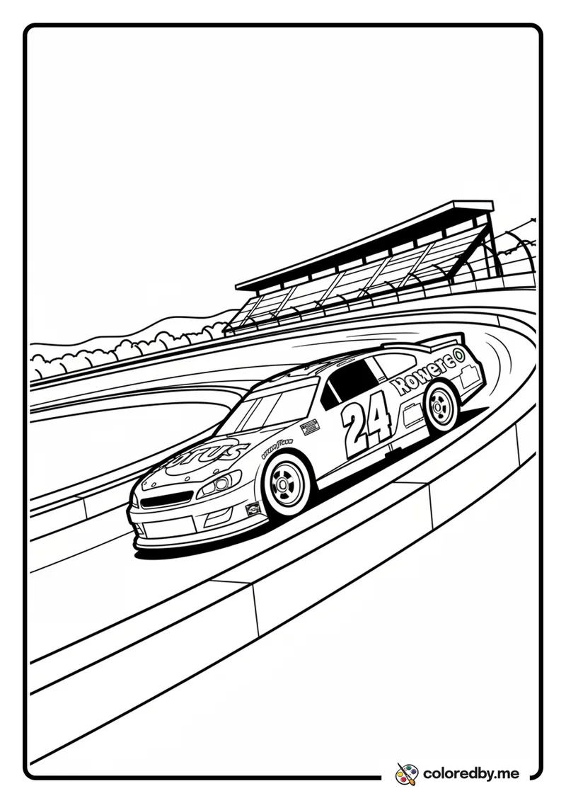 NASCAR Stock Car Roaring Down the Oval coloring page