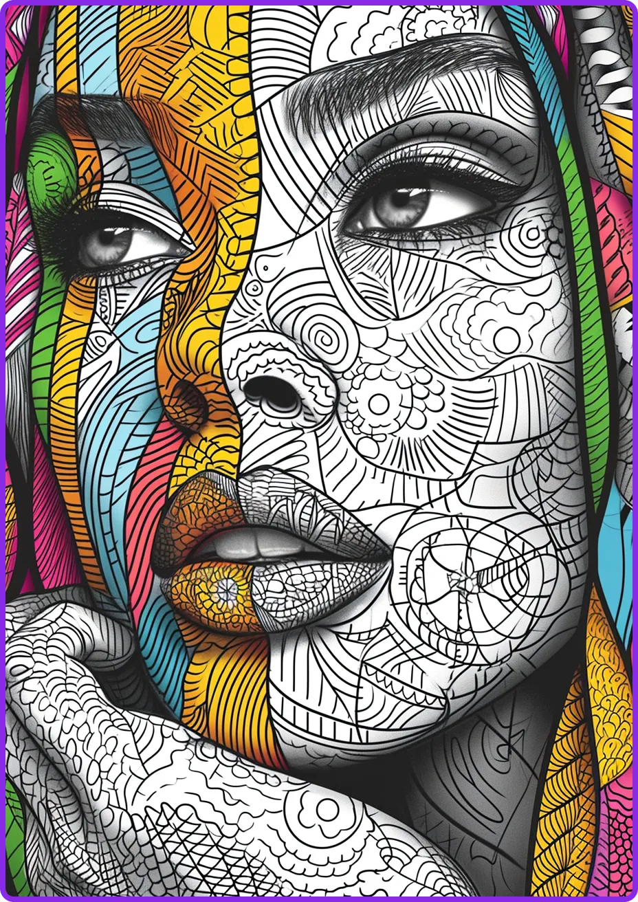 Portrait photo transformed into a coloring page outline