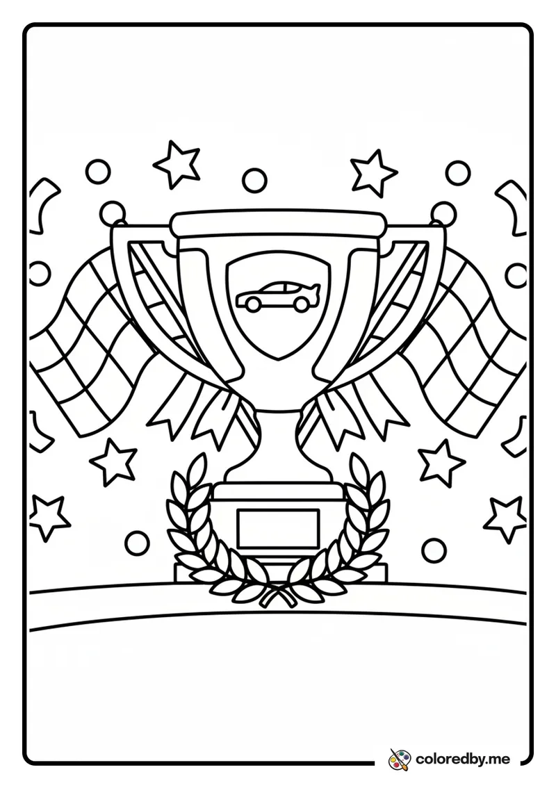 Grand Racing Trophy with Checkered Flags coloring page