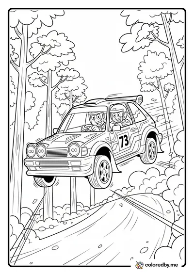 Rally Car Jumping Over a Hill in the Forest