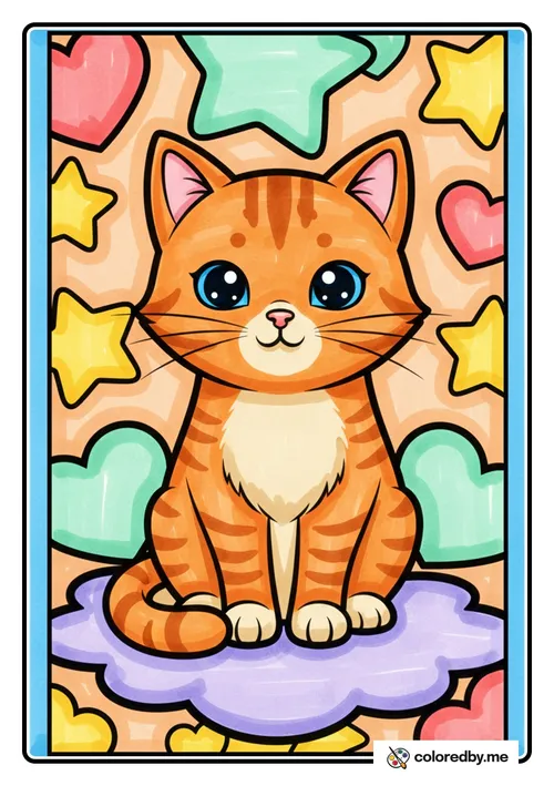 Simple Sitting Cat colored with Markers