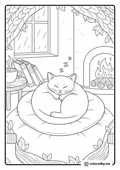 Sleeping Cat Curled Up in a Ball