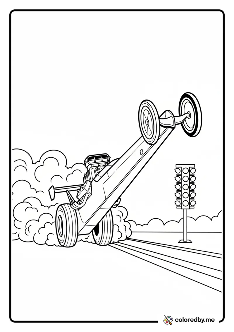 Top Fuel Dragster Launching Off the Line coloring page