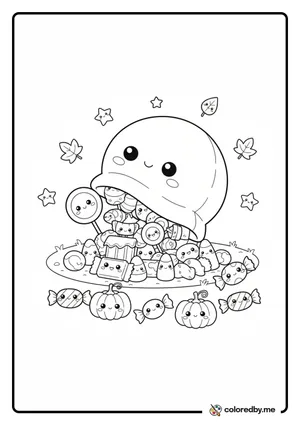 Trick or Treat Candy Scene coloring page
