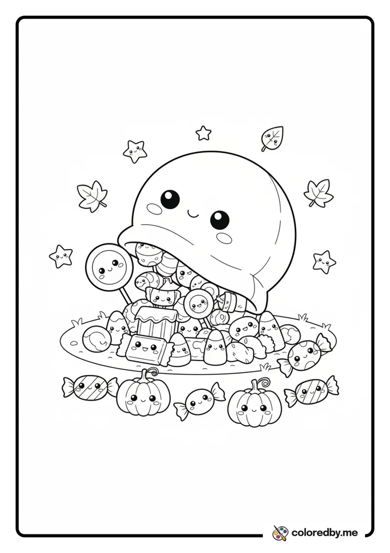 Trick or Treat Candy Scene coloring page