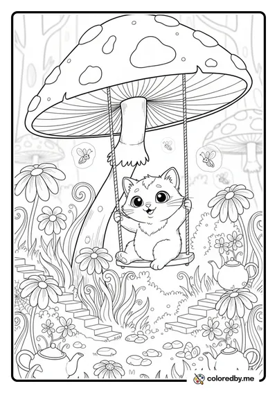 Tiny Cat's Mushroom Swing