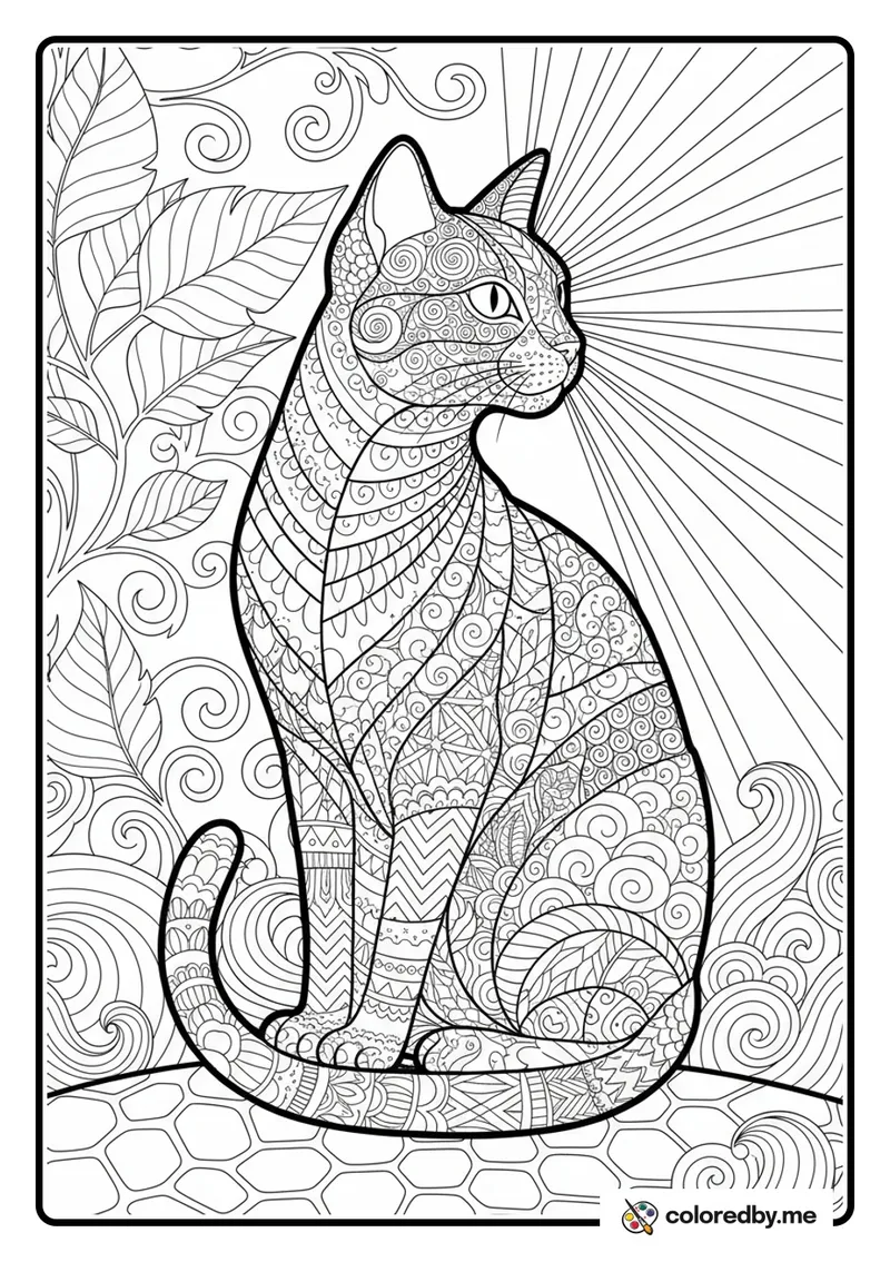 Zentangle Feline Silhouette coloring page