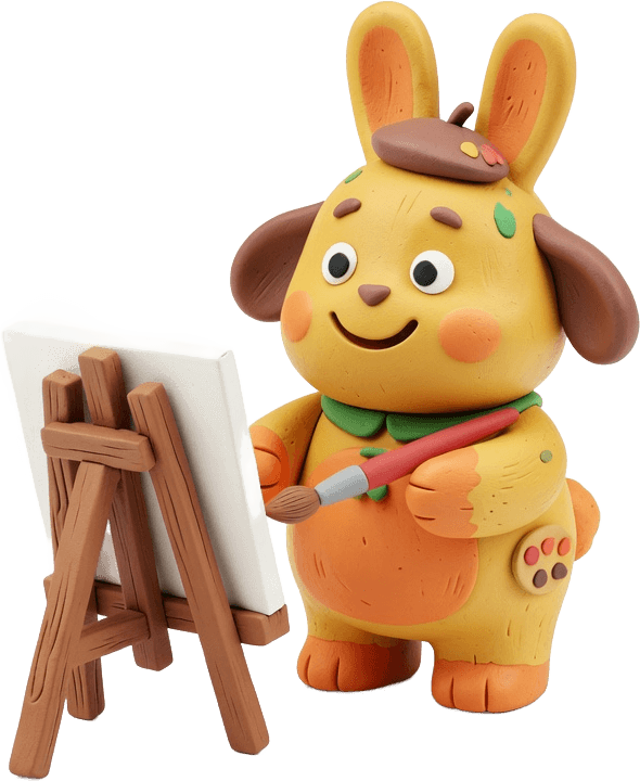 Friendly bunny artist ready to create a new coloring page
