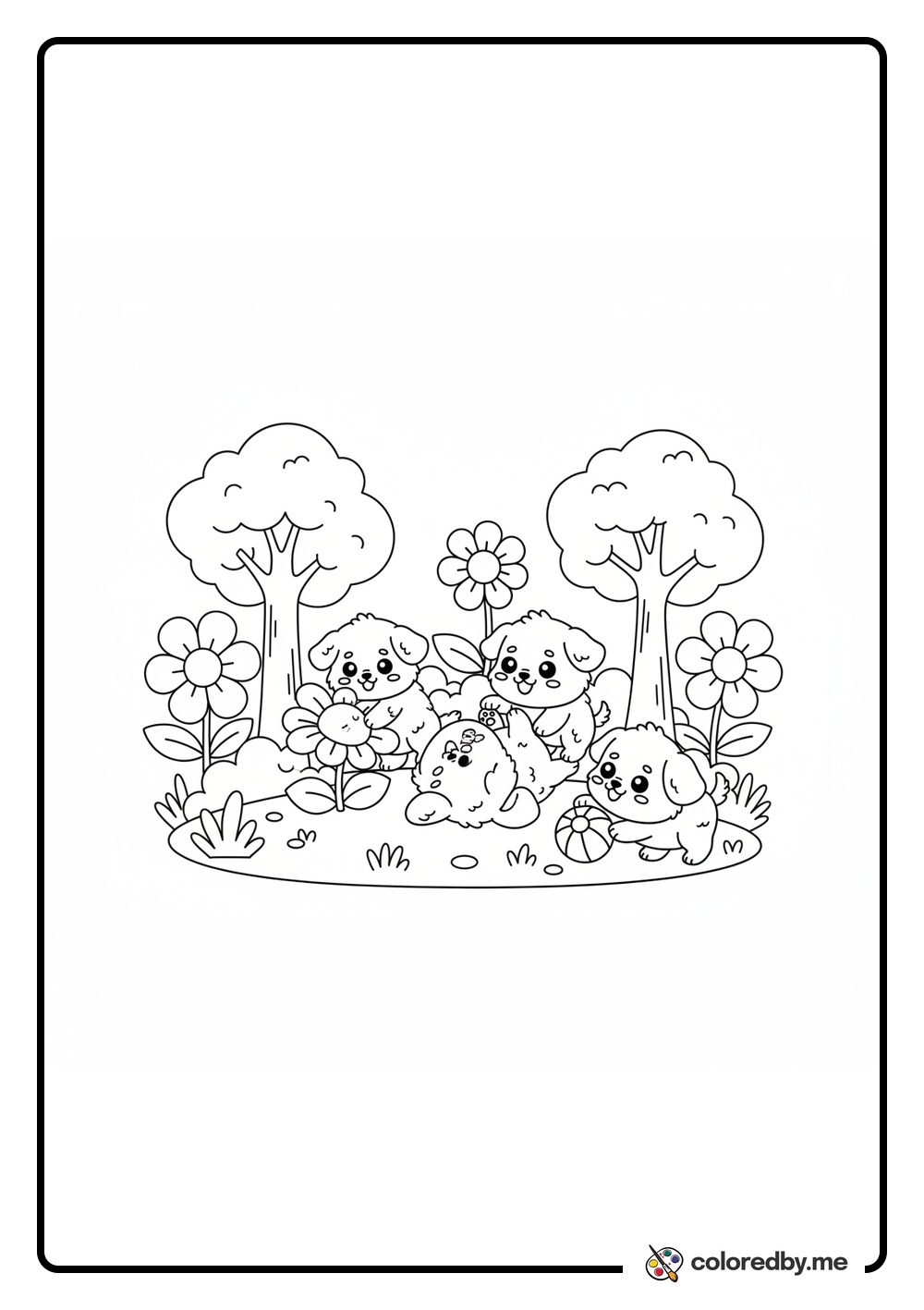Playful Puppies coloring page